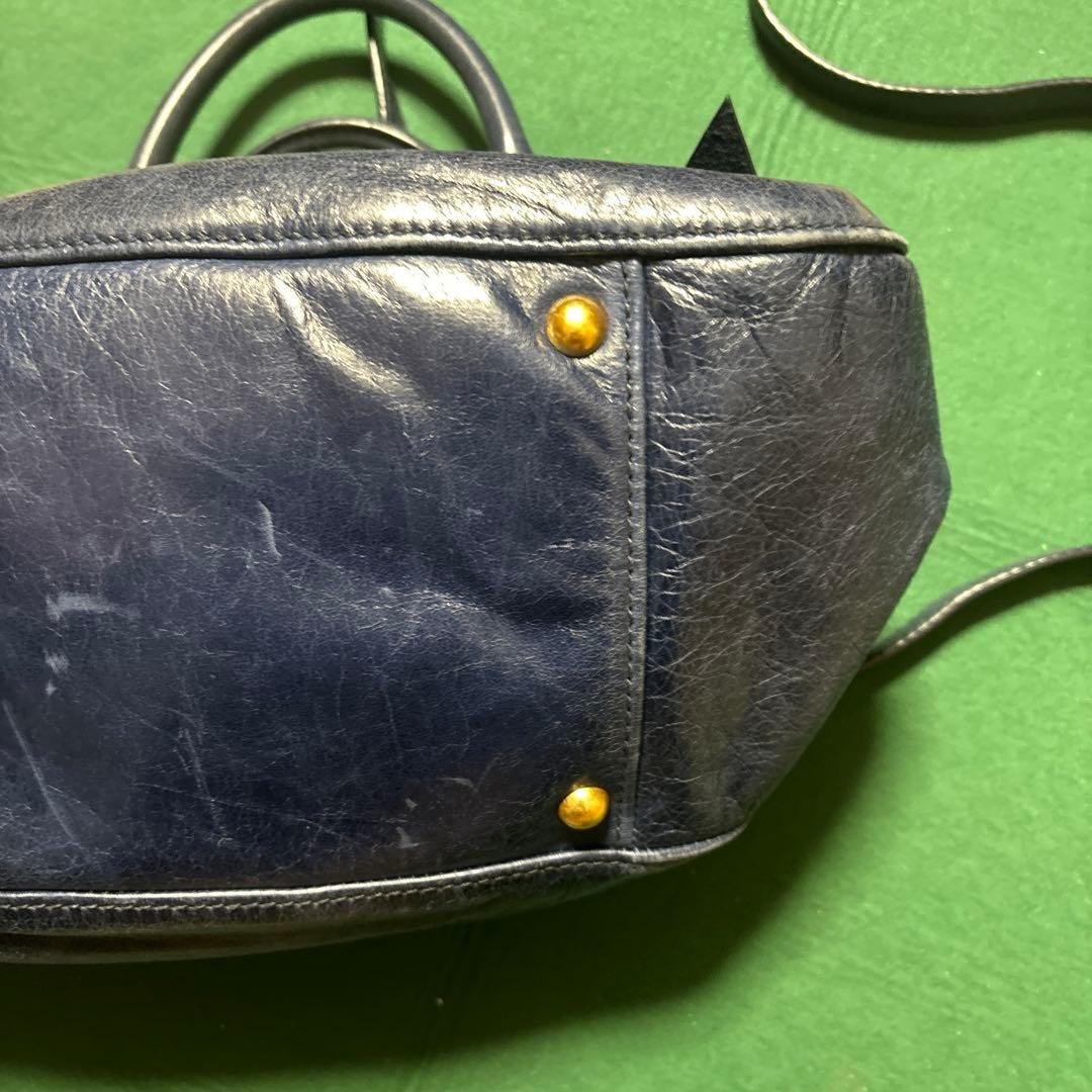 miu miu VITELLO LUX ハンドバッグ 2way リボン ブルー