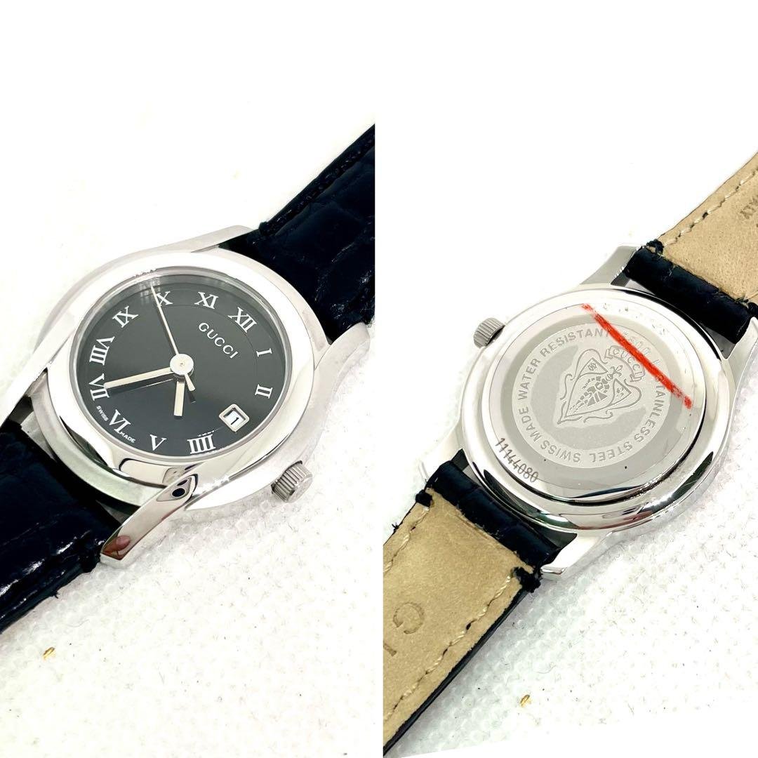 稼働　美品　GUCCI 5500L レディース時計　レザーブラック　Gマーク